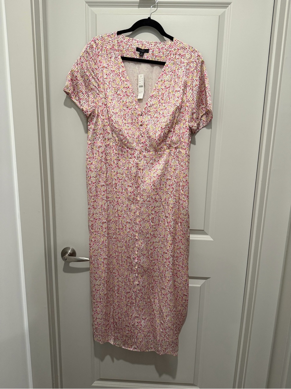 J. Crew Pink Multi Floral Button-Front Midi Dress